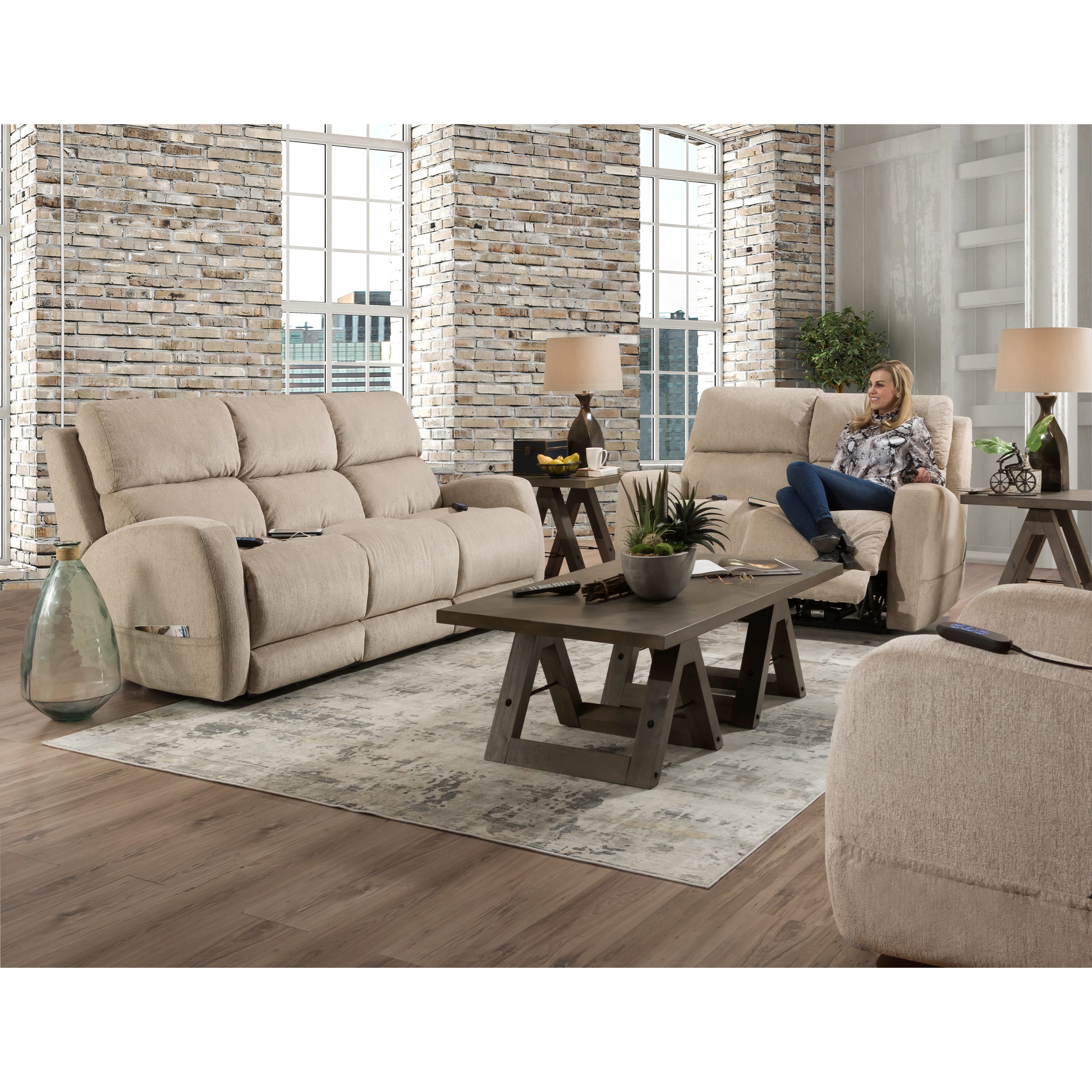 Homestretch double reclining power sofa outlet
